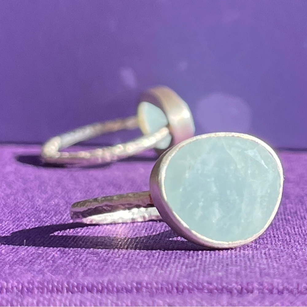 Aquamarine Slice Ring Sterling Silver - Emily Rose Gems